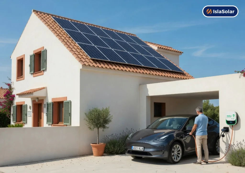 instalación de placas solares con cargador eléctrico