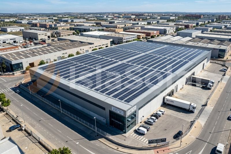 paneles solares en la cubierta de una empresa